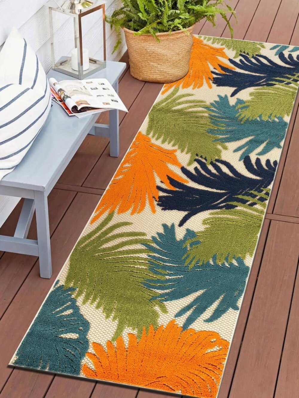 Lucca Indoor/Outdoor Contemporary Floral Runner Rug Multi 2' x 7'